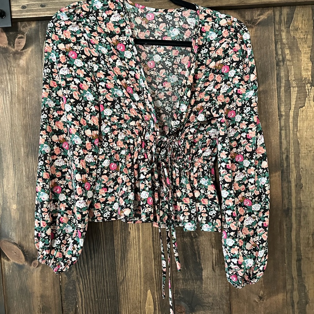 Shein tie up floral blouse
